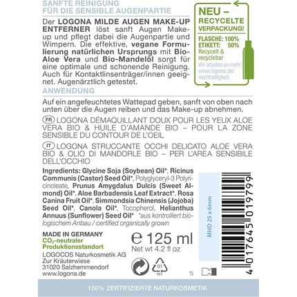 Logona Organic Eye Make-Up Remover Natural Cosmetics With Organic Aloe Vera And