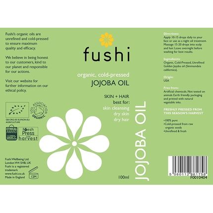 Fushi Jojoba Golden Organic Cold Pressed Extra Virgin Oil 100Ml - Image 3