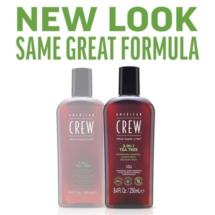 American Crew 3-In-1 Shampoo, Conditioner & Body Wash For Men Tea Tree Scent 3.3 Fl Oz