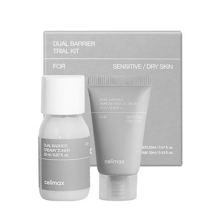 مجموعة هدايا Celimax Dual Barrier Trial Kit بحجم مناسب للسفر مع تونر كريمي وبشرة