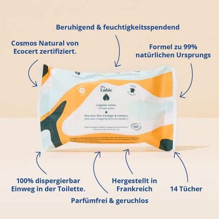 My Lubie Natural Soothing Intimate Wipes - Cranberry, Orange Blossom And Aloe Vera 14 Wipes