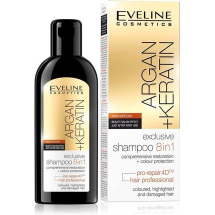 Eveline Cosmetics Argan + Keratin Shampoo 8In1 For Coloured, Highlighted And Damaged Hair 150Ml