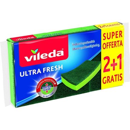 Vileda Abrasive Sponge Absorbent Scratch Anti-Bacterial Treatment Green Ultra Fresh