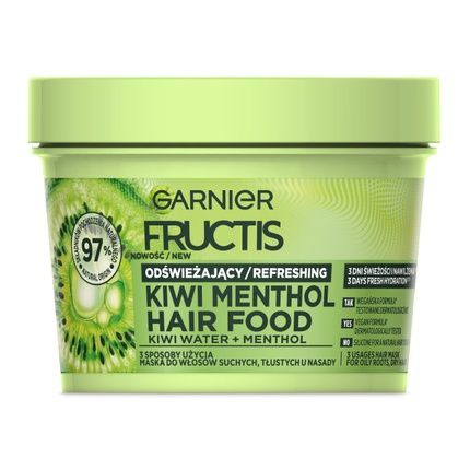 Garnier Fructis Hair Food Kiwi Menthol Hair Mask For Dry And Oily Roots 400Ml