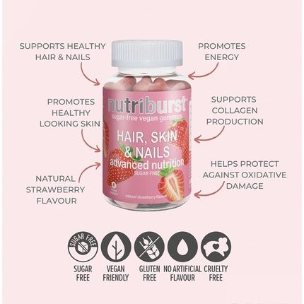 Nutriburst Hair Skin And Nails Gummies With Biotin Zinc And Vitamin E 60 Gummies - 1 Month Supply
