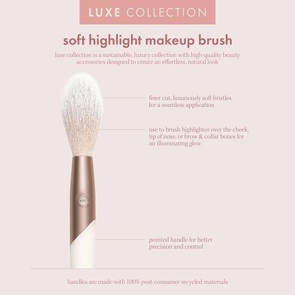 Ecotools Luxe Soft Highlighter Makeup Face Powder Brush Luminous Glow Pink - Image 3