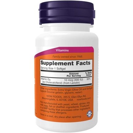 Now Foods Vitamin D-3 400 Iu Softgels 180 Count