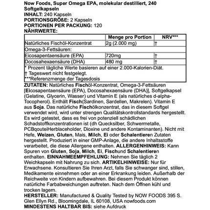 Now Foods Super Omega Epa Molecularly Distilled 240 Softgel Capsules