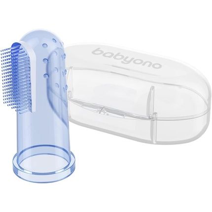 Babyono Baby Finger Toothbrush Silicone Finger Teeth Cleaning Dental Care Set With Storage Box Blue