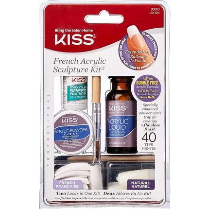 Kiss French Acrylic Modeling Set With Liquid Acrylic, Acrylic Powder, Shaping Brush, Nail File, Quick-Drying Nail Glue And 40 Nail Tips