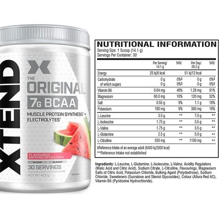 Xtend Original Bcaa Powder Watermelon Explosion 7G Bcaas + Electrolytes For Recovery 30 Servings