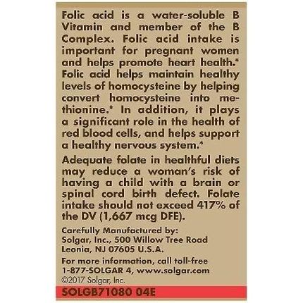 Solgar Folacin 400Ug Tablets Vitamin B9 Healthy Wellbeing Healthy Maternal Tissue Growth Vegan Gluten Free And Kosher 250 Count - Image 3