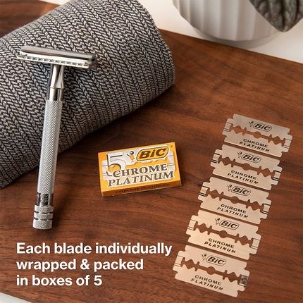 Bic Chrome Platinum Double Edge Safety Razor Disposable Single Blades Stainless Steel 10 Count