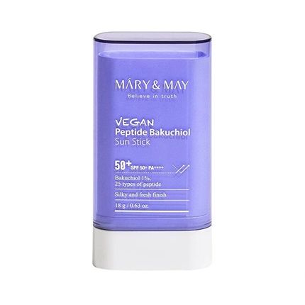 Mary & May Vegan Peptide Bakuchiol Sun Stick Spf50+ Pa++++ 0.63 Oz 18G Aging Control Bakuchiol 25 Types Peptide Sebum Care Matte Finish Korean Skincare Vegan Mary & May