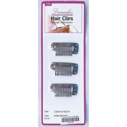 Dreamfix Hair Clips - 3 Pieces, 10 Teeth, 3.8 Cm, Dark Brown