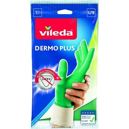 Vileda Dermo Plus/Gentle & Gentle Rubber Gloves, Latex-Free, Size L, 1 Pair