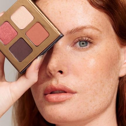 Inika Organic Quad Eyeshadow Palette Pure Mineral Shimmer Longwear Highly Pigmented Blendable With Vegan Cocoa Seed Extract And Organic Carnauba Wax Cruelty-Free Makeup Flowers