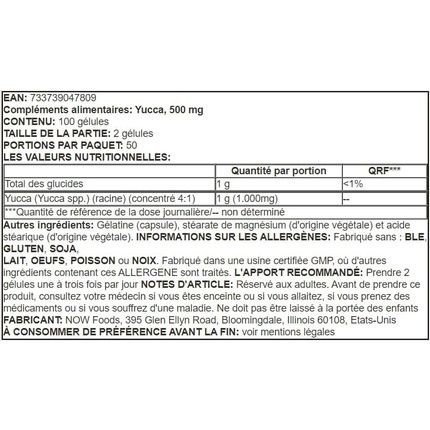 Now Foods Yucca 100 Capsules, 500Mg