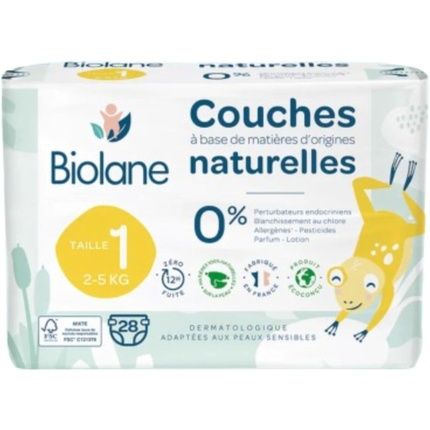 Biolane Natural Diapers Size 1 (2-5 Kg) - Pack Of 28