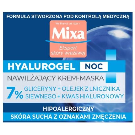 Mixa Expert Sensitive Skin Hyalurogel Night Moisturizing Cream-Mask 50Ml