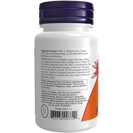 Now Supplements Vitamin D-3 5,000 Iu High Potency Structural Support 120 Softgels - Image 3