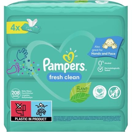 Pampers Fresh Clean Baby Wet Wipes, White 52 Pieces Pack Of 4