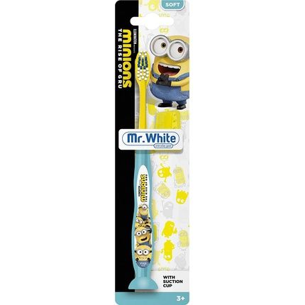 Mr. White Minions Kids Manual Toothbrush With Suction Cup And Travel Cap Soft Bristles Yellow & Blue 1 Count
