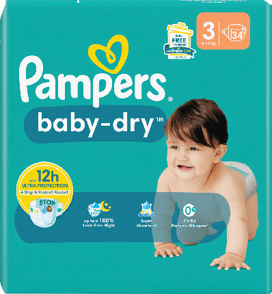 Pampers Baby Dry Size 3 Midi 6-10 Kg Single Pack 34 Pieces