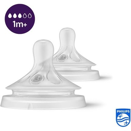 Philips Avent Natural Response Bottle Teat Baby Bottle Flow 3 Teats For Newborn Babies 1+ Months Bpa Free Model Scy963/02