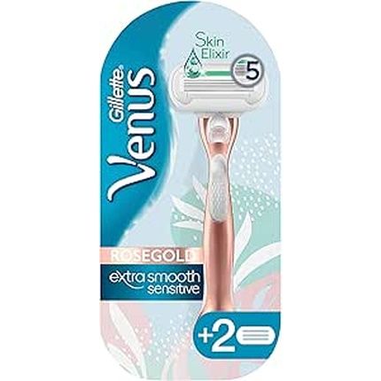 Gillette Venus Extra Smooth Sensitive Rosegold Shaving System With Metal Handle And 2 Blades