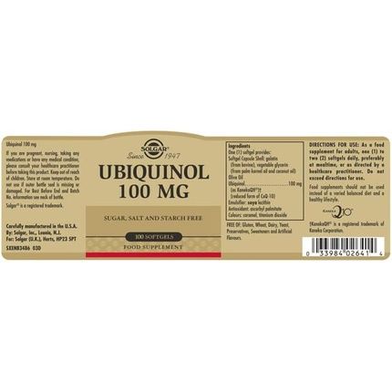 Solgar Ubiquinol 100Mg 50 Capsules