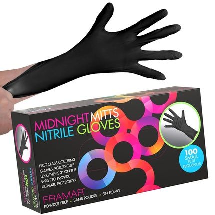 Framar Black Nitrile Gloves Small Disposable Non Latex Hair Dye Work Rubber 100 Pack