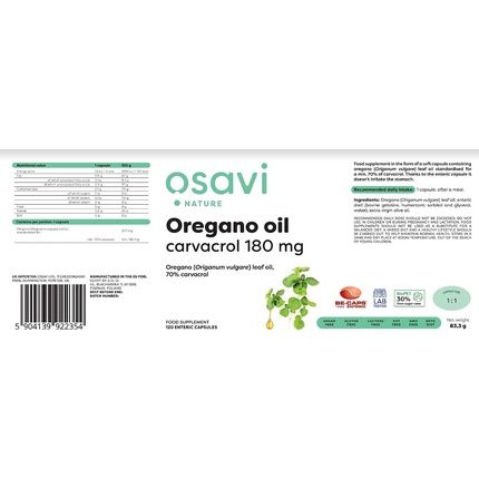 Osavi Oregano Oil Carvacrol 180Mg 120 Enteric Capsules