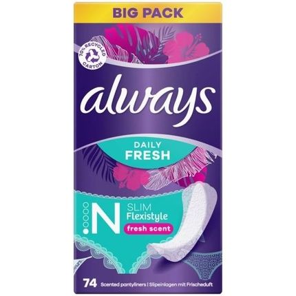 Always Daily Fresh Slim Flexistyle Pantyliners 74 Pieces With Fresh Fragrance Ultra Thin