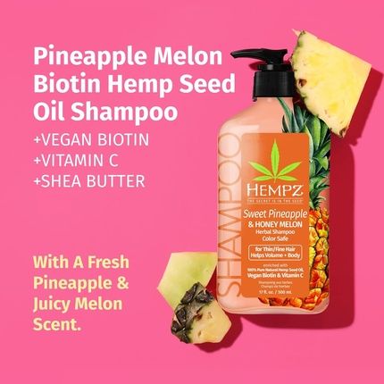 Hempz Biotin Shampoo Sweet Pineapple & Honey Melon For Thin Fine Hair Growth