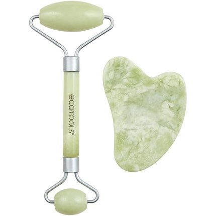Ecotools Jade Roller And Gua Sha Facial Set 100% Jade Skincare Essential