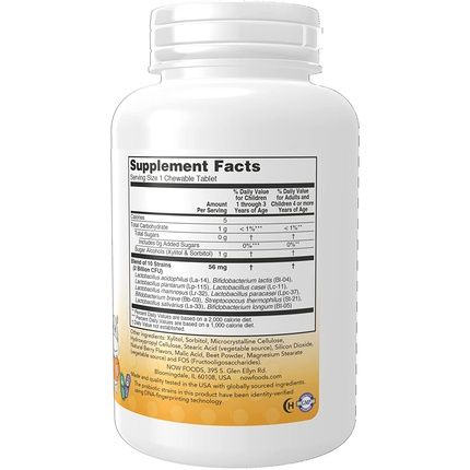 Now Supplements Berrydophilus With 2 Billion 10 Probiotic Strains Xylitol Sweetened 120 Chewables