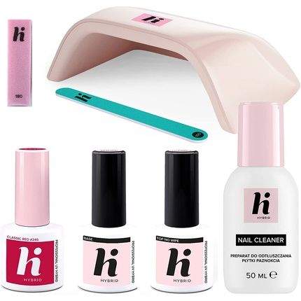 Hi Hybrid Ultimate Home Starter Set With 24W Uv Led Lamp, Soak-Off Red Gel Nail Polish, Top & Base Coat, Remover And More
