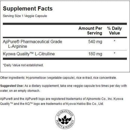 Swanson Ajipure L-Arginine With L-Citrulline Amino Acid 60 Veg Capsules