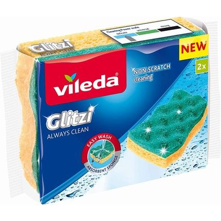Vileda Glitzi Always Clean 2 Abrasive Sponges, Yellow/Green