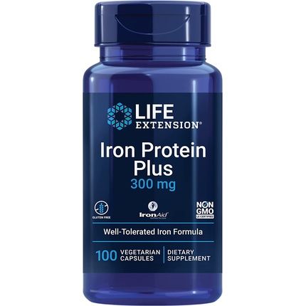 Life Extension Iron Protein Plus Supplement Pills For Red Blood Cell & Protein Production 100 Capsules