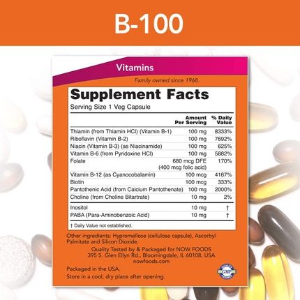 Now Vitamin B-100 Energy Production And Nervous System Health 100 Veg Capsules