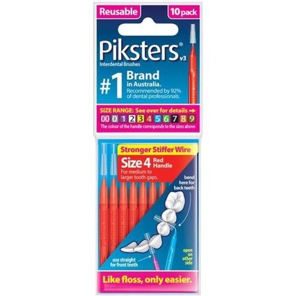 Piksters Interdental Brushes Size 4 Red Handle 10 Count