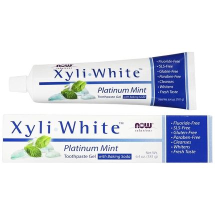 Now Foods Solutions Xyli White Toothpaste Gel With Baking Soda Platinum Mint 6.4 Oz