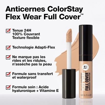 Revlon Colorstay Flex Wear Full Cover Non-Creasing Concealer With Hyaluronic Acid And Vitamin E 0.34 Fl Oz 040 Medium - Image 3