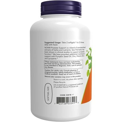 Now Foods Prostate Support With Saw Palmetto 180 Capsules - Image 3