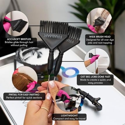 Framar Pin Tail Hair Dye Brush Set Black For Bleach Highlights