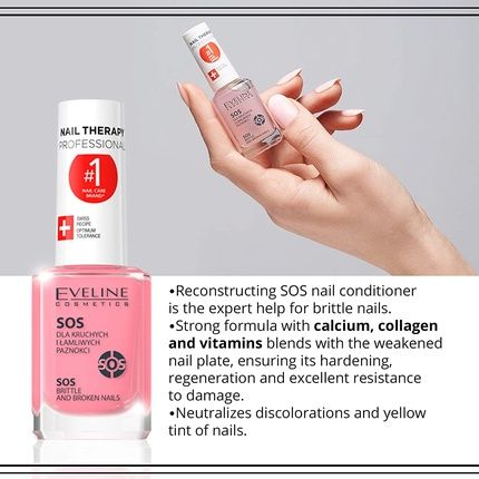 Eveline Cosmetics Sos Broken & Brittle Nail Therapy Professional Strengthening Hardening Conditioner With Calcium And Collagen 12Ml