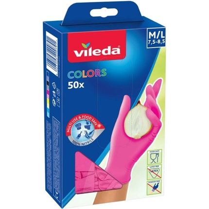 Vileda Colors 50 Disposable Gloves Multicolor Nitrile 50 Pieces - Pack Of 50