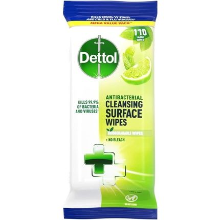 Dettol Antibacterial Cleansing Surface Wipes Lime & Mint 110 Large Wipes